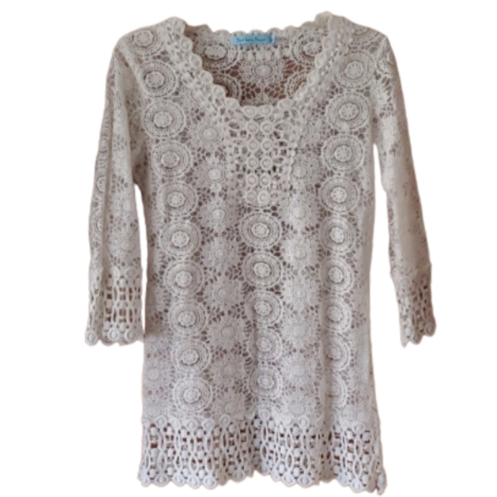 Solitaire Swim Lace Cream Boho Pool Beach Coverup Size Small